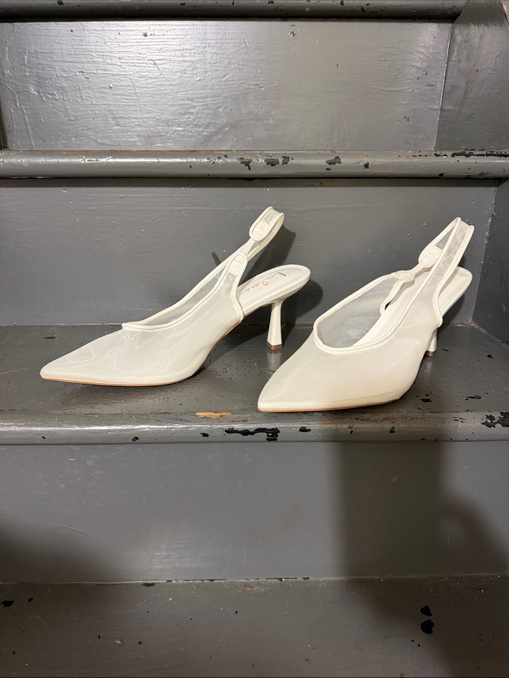 Lulu's Ivory Pointed-Toe Slingback Mid Stiletto Heels